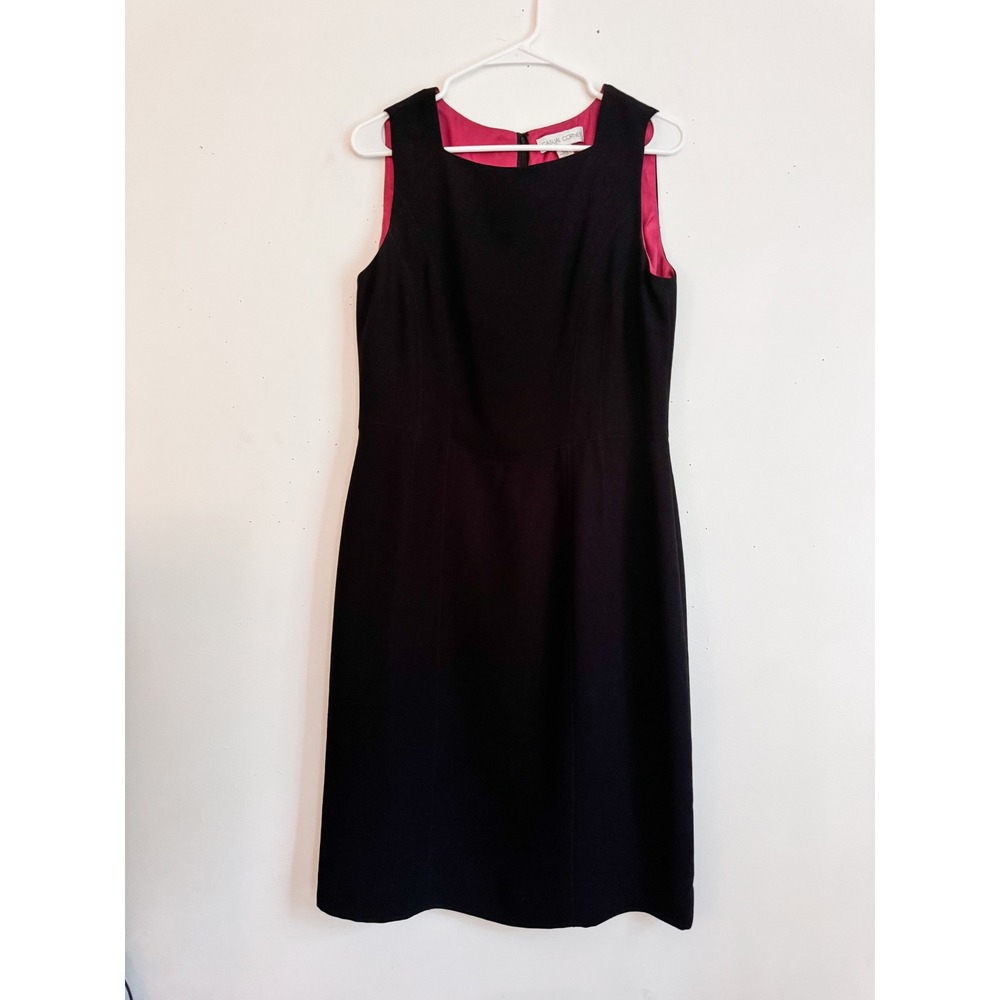 Casual Corner Vintage 90s Black Sheath Dress Pink Lining Sleeveless Workwear 10